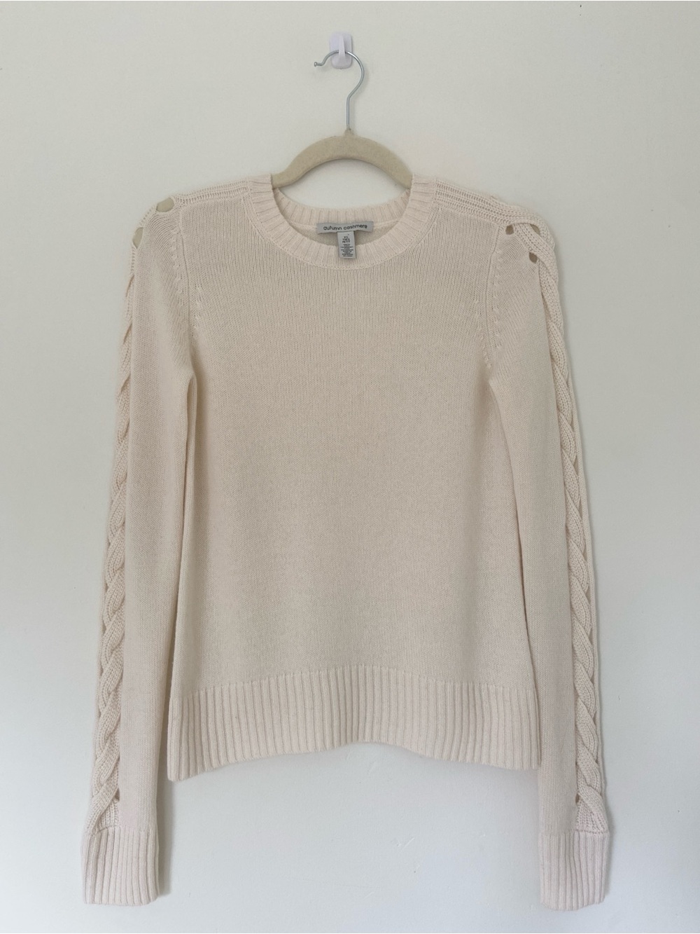 Autumn Cashmere Open Cable Sleeve Sweater in Cream size XS - Picture 5 of 9
